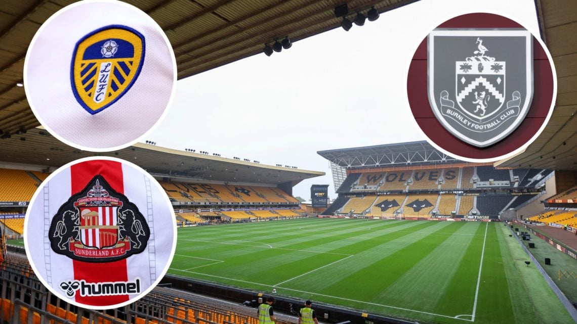 Molineux Stadium, with Leeds, Sunderland and Burnley badges