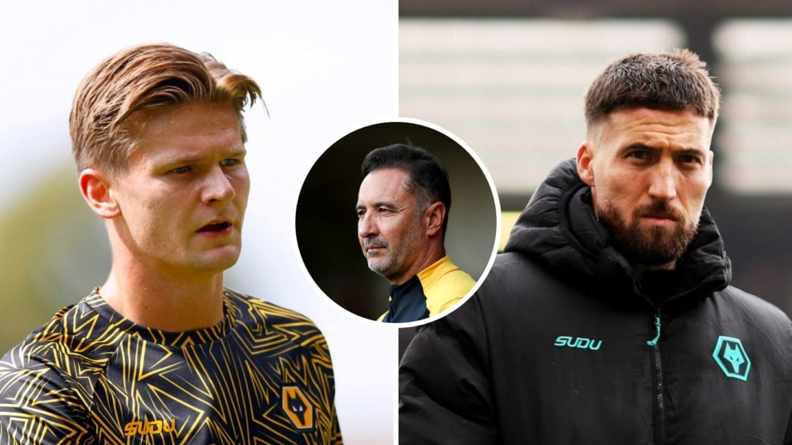 David Moller Wolfe warms up for Wolves (left), Matt Doherty in Wolves training gear (right), Vitor Pereira looks on (inset)