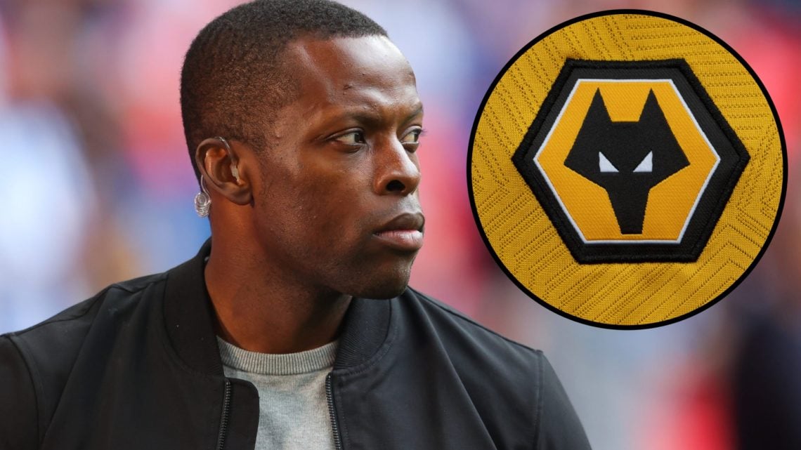 Main: Nedum Onuoha working as a pundit Overlay: Wolves crest
