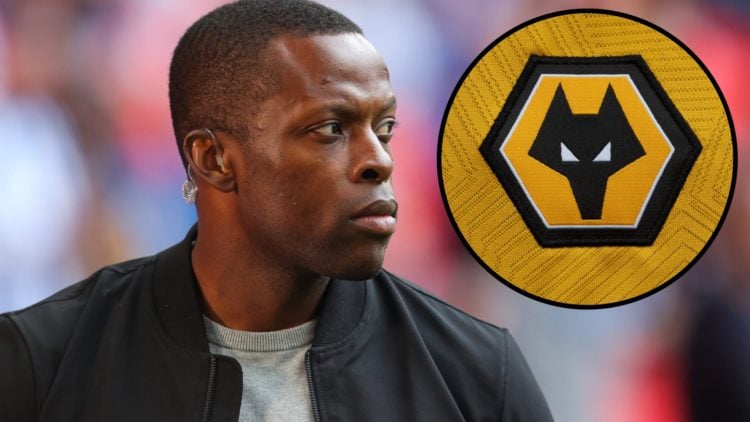 Main: Nedum Onuoha working as a pundit Overlay: Wolves crest