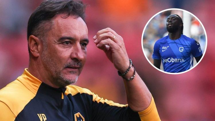 Wolves manager Vitor Pereira looks on (left), Tolu Arokodare playing for Genk (inset)