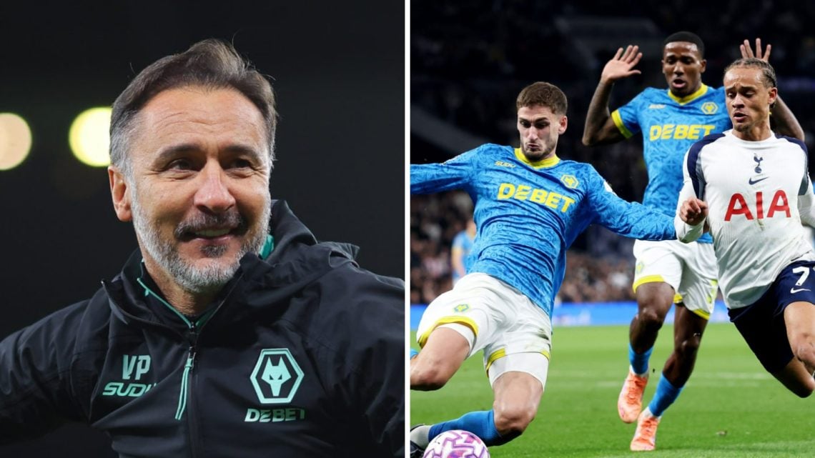 Wolves manager Vitor Pereira celebrates (left), Santiago Bueno makes a challenge for Wolves (right)