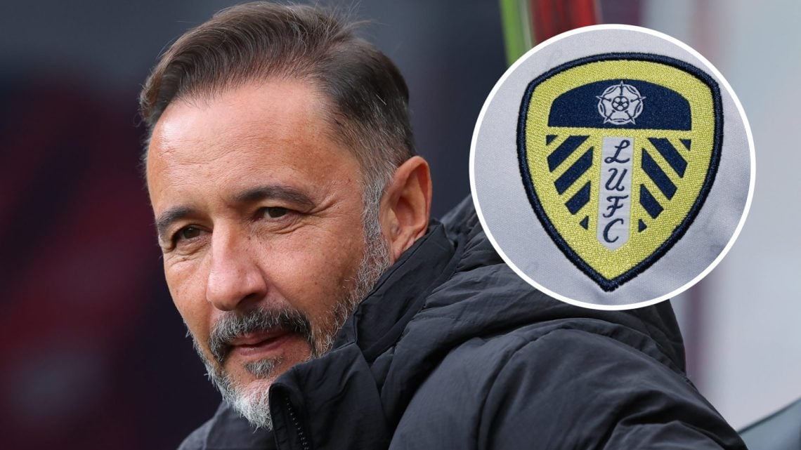 Main: Vitor Pereira looks on as Wolves play Overlay: Leeds United badge