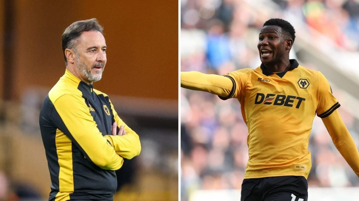 Wolves manager Vitor Pereira folding his arms (left), Yerson Mosquera playing for Wolves (right)