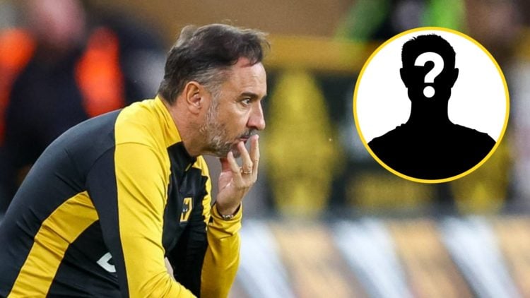 Vitor Pereira looking on while watching Wolves (left), mystery player (inset)