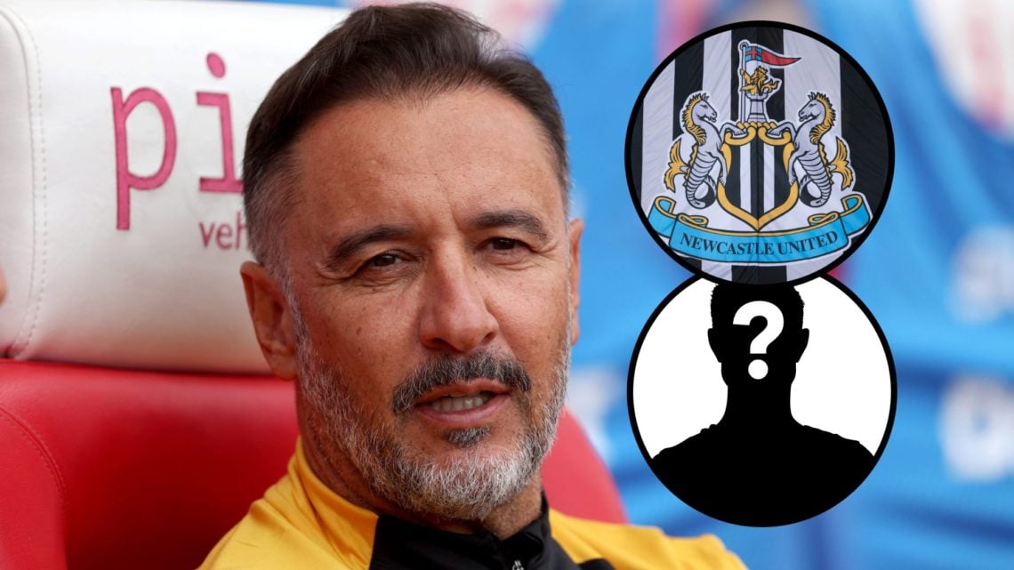 Main: Vitor Pereira looks on as his Wolves team play Overlay: Newcastle badge Inset: Mystery player