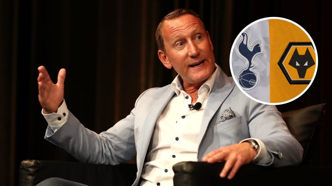 Ray Parlour talking. Spurs and Wolves badges.
