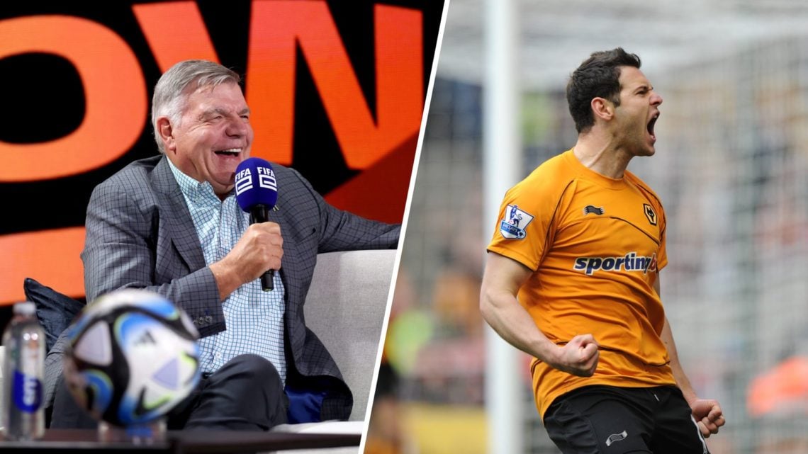 Sam Allardyce at a media event (left) and Matt Jarvis celebrating a goal for Wolves(right).