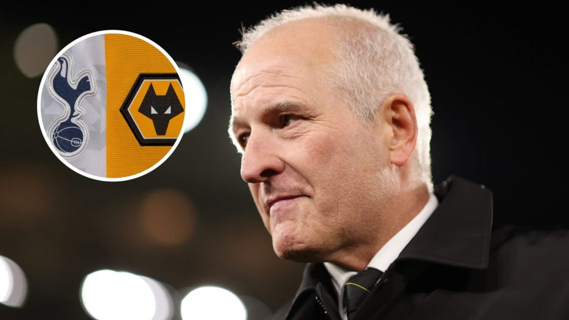Steve Bull at Molineux. Wolves and Tottenham badge.