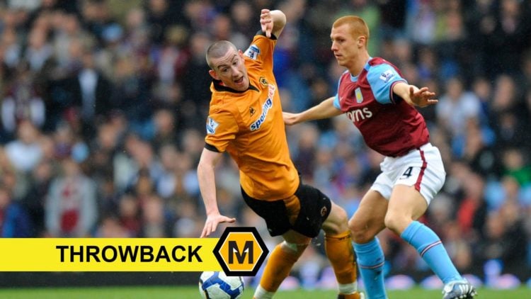Steve Sidwell playing for Fulham against Wolves with label saying 'Throwback' and Molineux News site logo (left).
