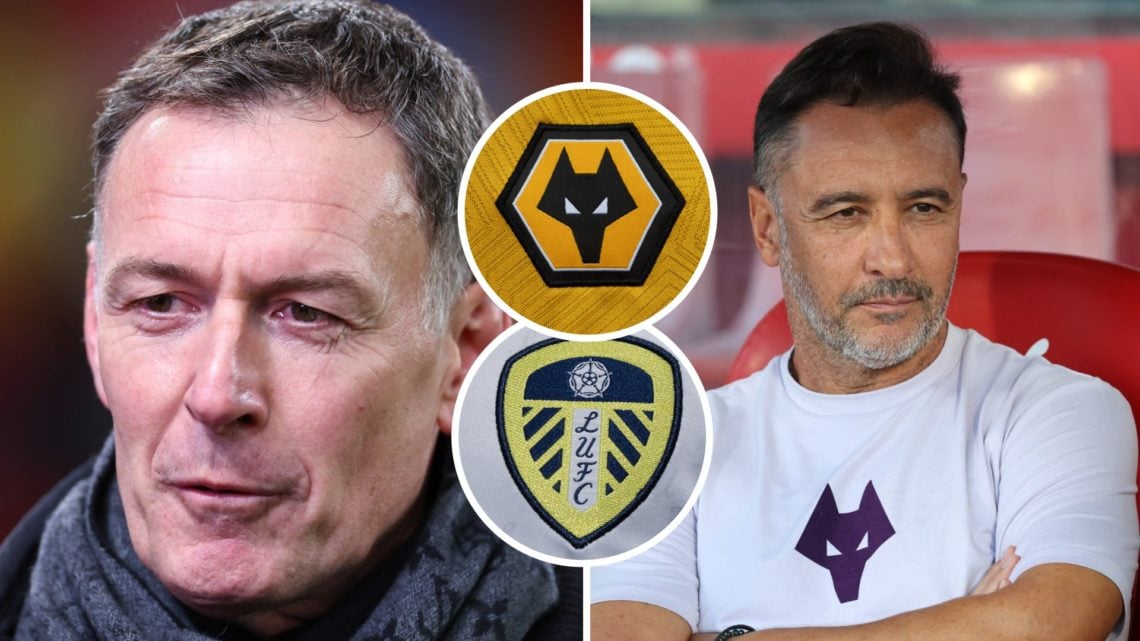 Left: Chris Sutton working as a pundit for TNT Sports Right: Vitor Pereira looking on watching Wolves Overlay: Wolves crest Overlay: Leeds crest