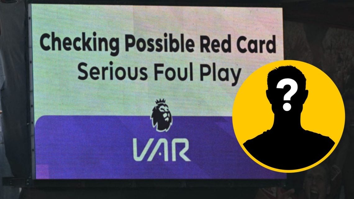 Main: VAR screen showing possible red card for serious foul play Inset: Mystery