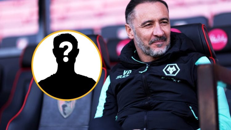 Vitor Pereira looks on during match against Bournemouth with mystery player overlay (left).