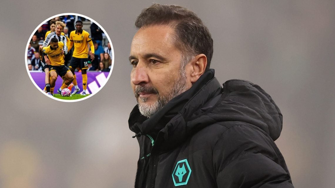 Vitor Pereira watches on. Andre battles to keep hold of the ball.