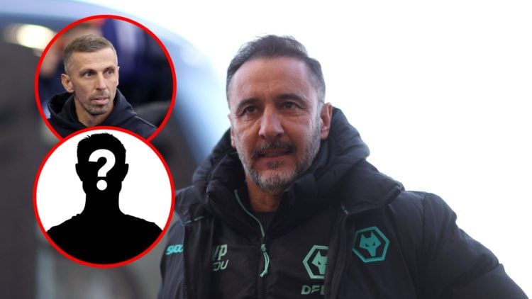 Main: Vitor Pereira walking off the Wolves bus before a game Overlay: Gary O'Neil as Wolves manager Inset: Mystery player