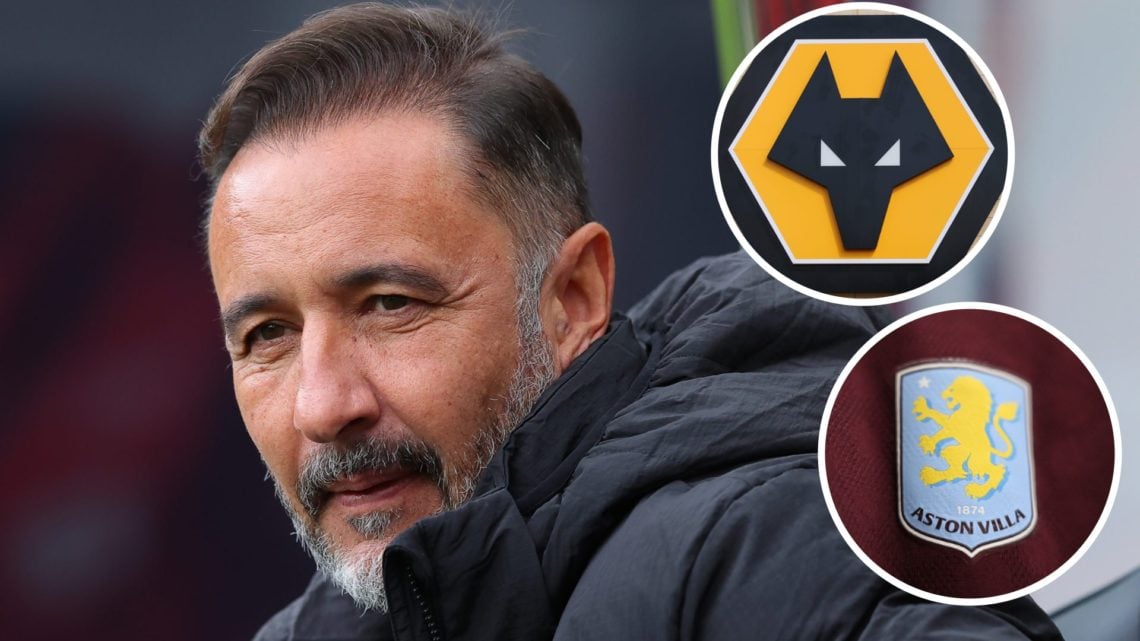 Vitor Pereira with Wolves and Aston Villa badges.