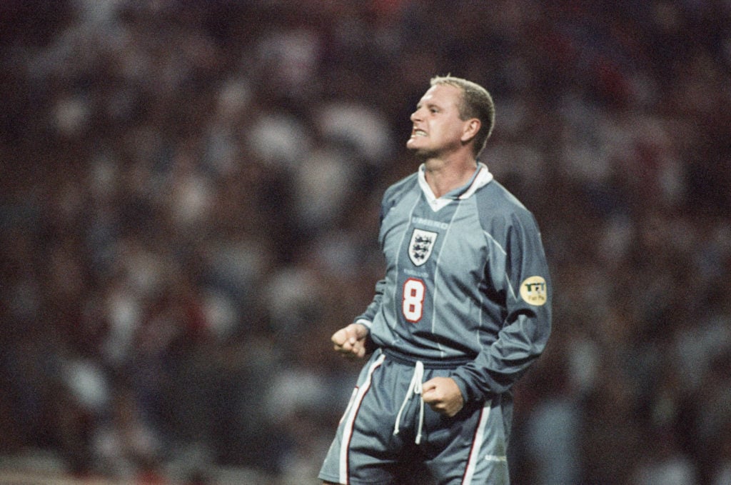 Paul Gascoigne playing for England.