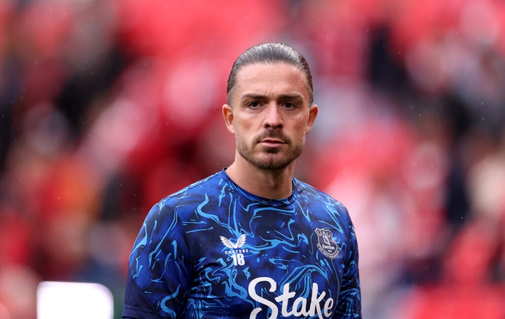 Jack Grealish warming up for Everton.