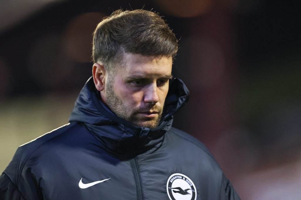 Fabian Hurzeler looks down as Brighton play Barnsley