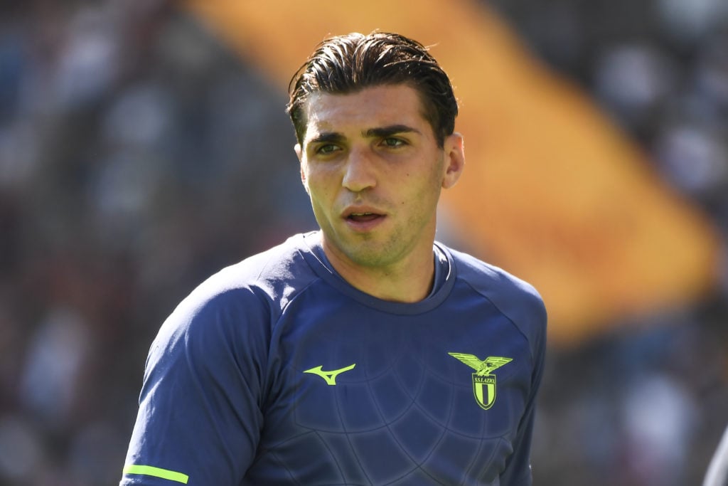 Christos Mandas warms up for Lazio.
