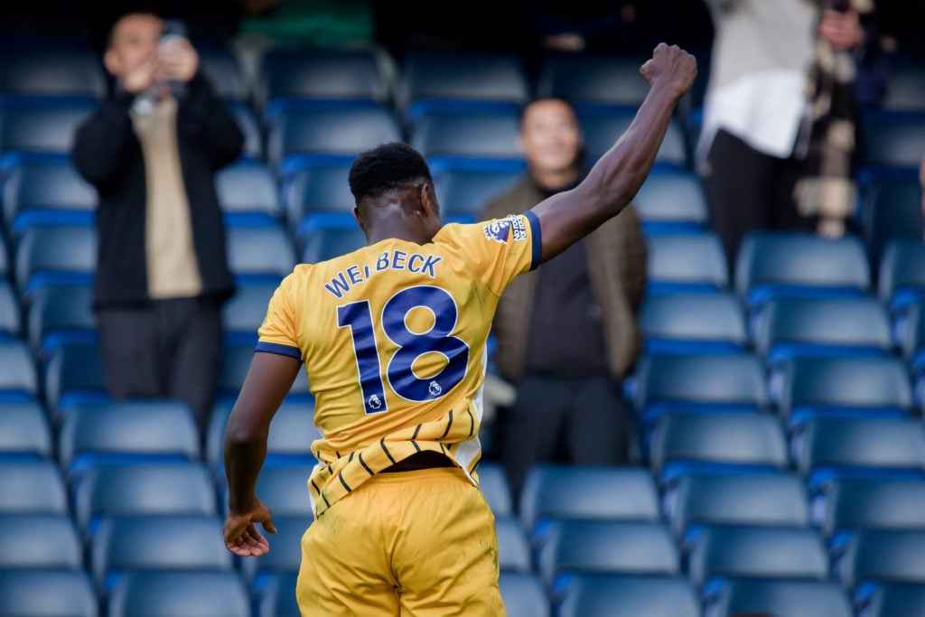 Danny Welbeck celebrates against Chelsea after scoring for Brighton
