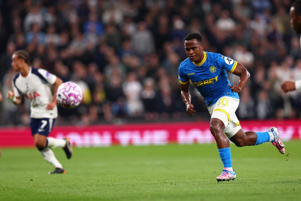 Jhon Arias chases the ball for Wolves.