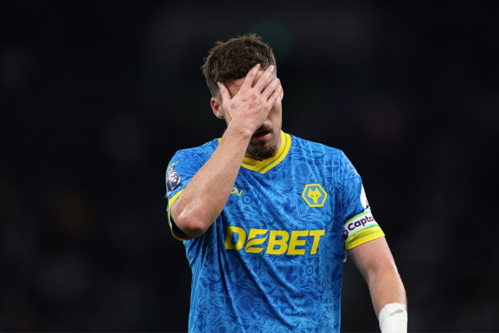 Wolves defender Matt Doherty facepalms.