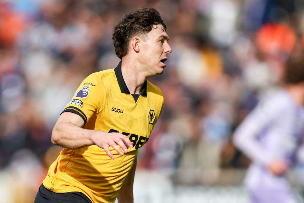 Jorgen Strand Larsen of Wolverhampton Wanderers is in attacking action during the Premier League match between Wolverhampton Wanderers and Brighton and Hove Albion