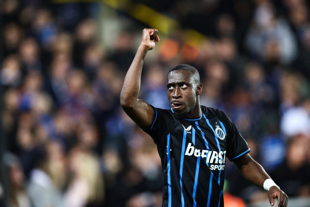 Carlos Forbs cheers while playing for Club Brugge.