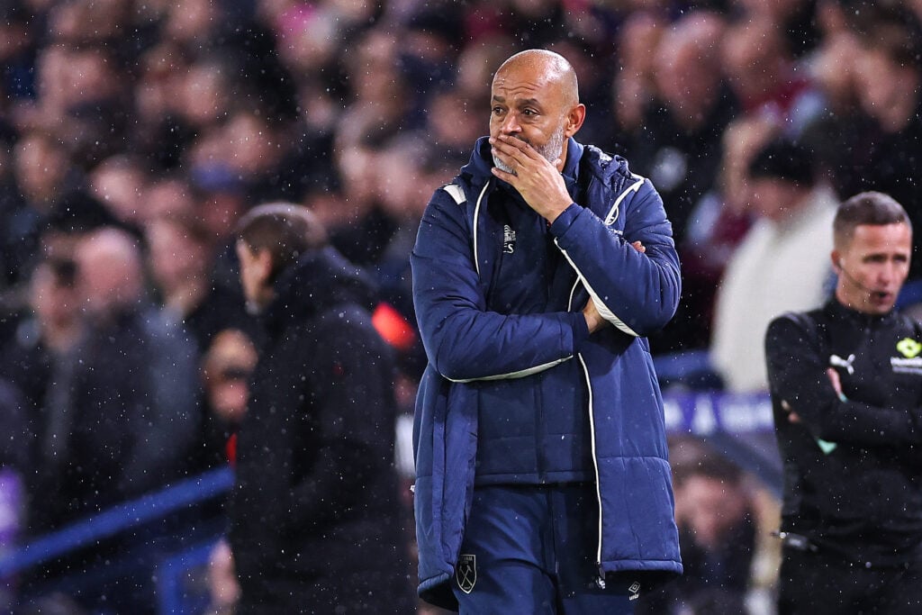 Nuno Espírito Santo the manager / head coach of West Ham United reacts during the Premier League match between Leeds United and West Ham United