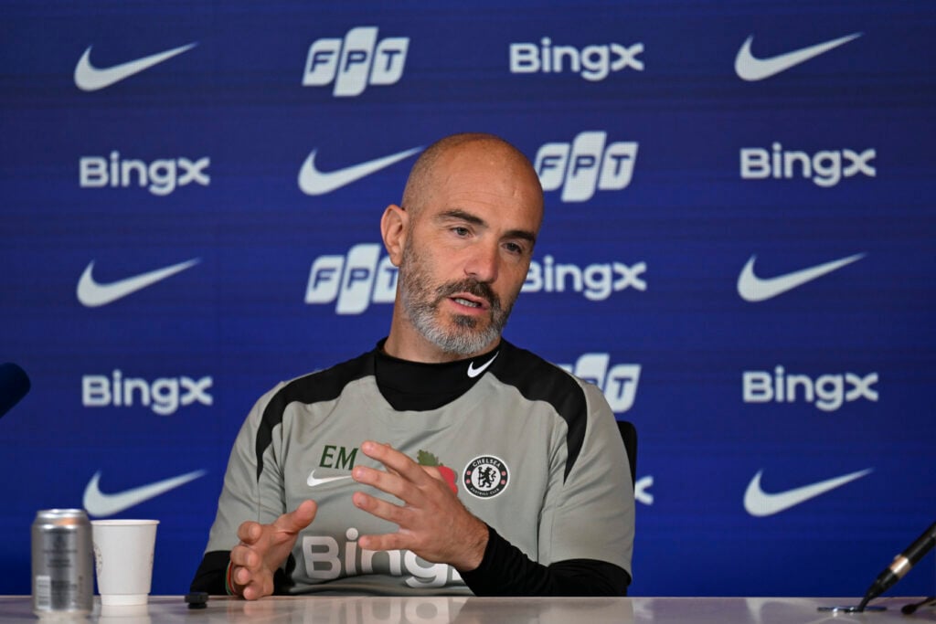 Enzo Maresca speaking at his Chelsea press conference.