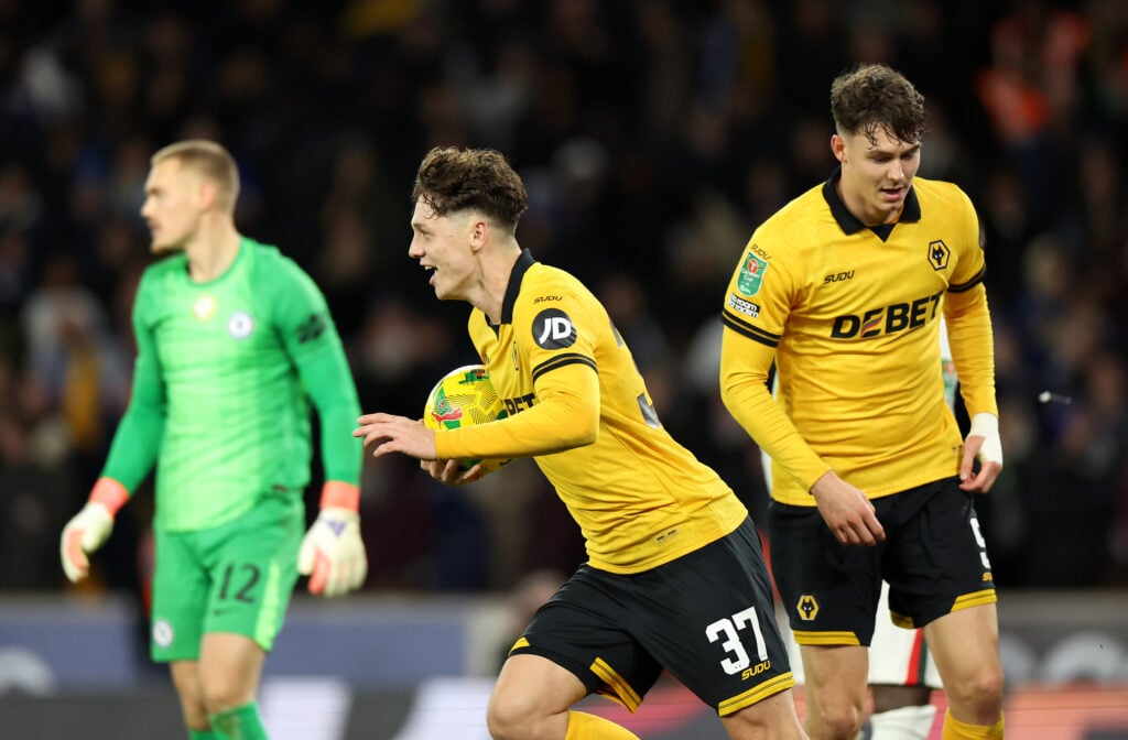 Ladislav Krejci of Wolverhampton Wanderers runs back with the ball after David Moller Wolfe of Wolverhampton Wanderers (not pictured) scores his team's third goal vs Chelsea