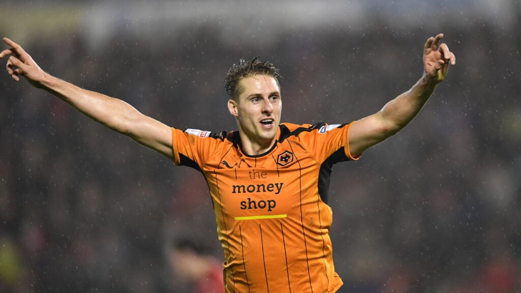 Dave Edwards of Wolverhampton Wanderers celebrates after scoring a goal to make it 0-2 during the Sky Bet Championship match between Barnsley and Wolverhampton Wanderers