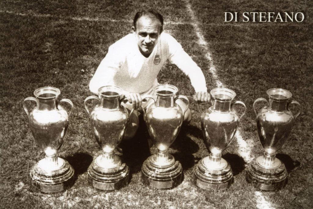 Alfredo Di Stefano Of Real Madrid with multiple European Cups