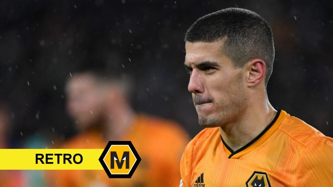 Conor Coady playing for Wolves (right), retro banner (bottom left), Molineux News logo (after banner)