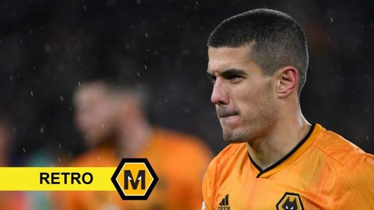 Conor Coady playing for Wolves (right), retro banner (bottom left), Molineux News logo (after banner)