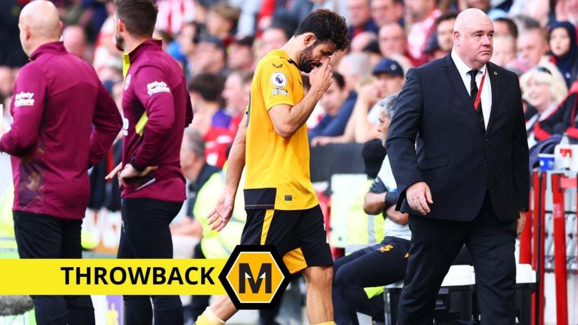 Main: Diego Costa of Wolverhampton Wanderers leaves the pitch after receiving a red card during the Premier League match between Brentford FC and W...