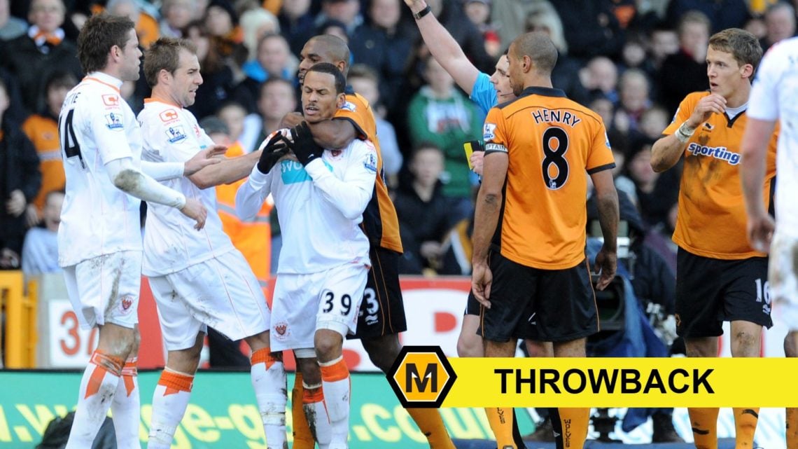 Blackpool's DJ Campbell shown red card during 4-0 loss to Wolves.