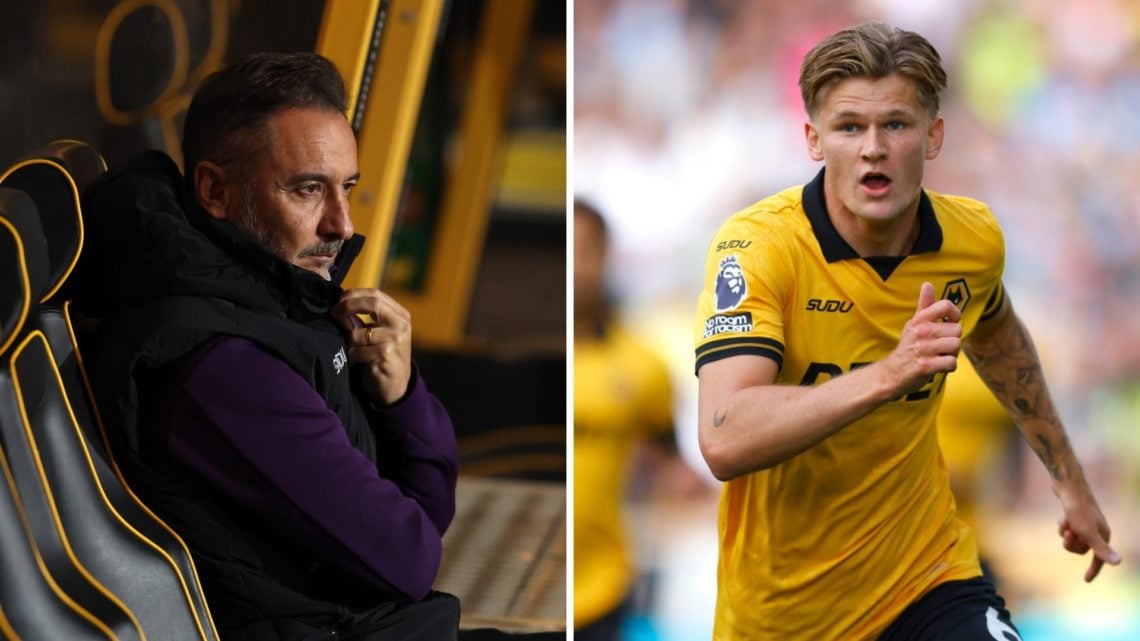 Left: Vitor Pereira sits in the dugout at Molineux Right: David Moller Wolfe in action for Wolves against Manchester City