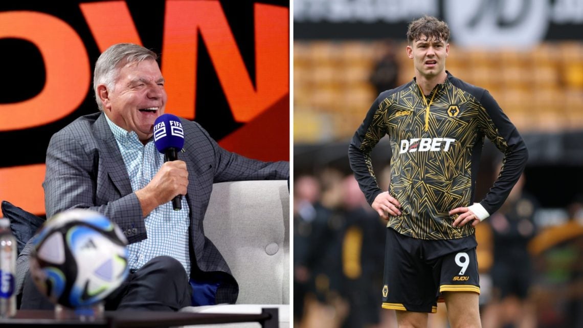 Former Premier League manager Sam Allardyce (left) at a conference and Wolves striker Jorgen Strand Larsen (right) after a game.