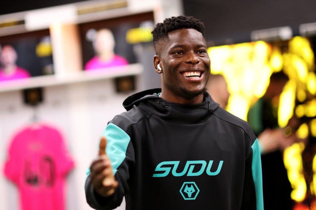 Marshall Munetsi smiles in the Wolves dressing room.