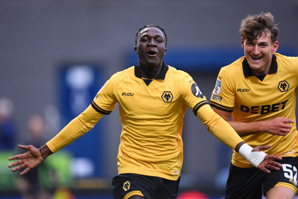 Mateus Mane celebrates scoring for Wolves U21s.