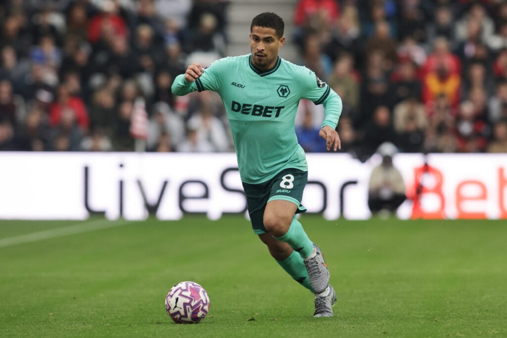 Joao Gomes on the ball for Wolves.