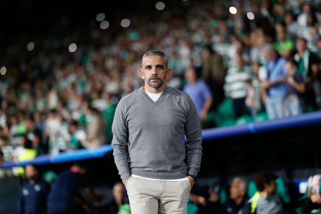 Rui Borges watches on while managing Sporting CP.