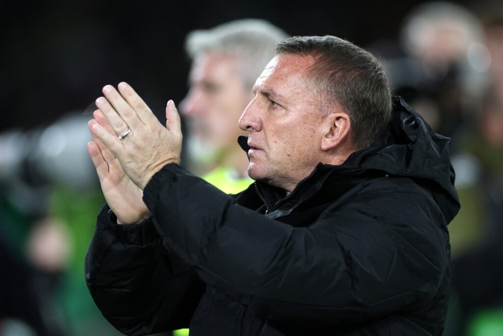 Brendan Rodgers, former Manager of Celtic, gestures to fans