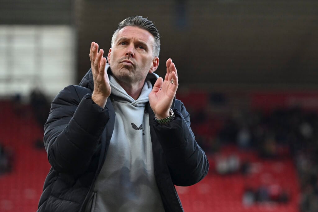 Rob Edwards, the Middlesbrough Manager, applauds the fans