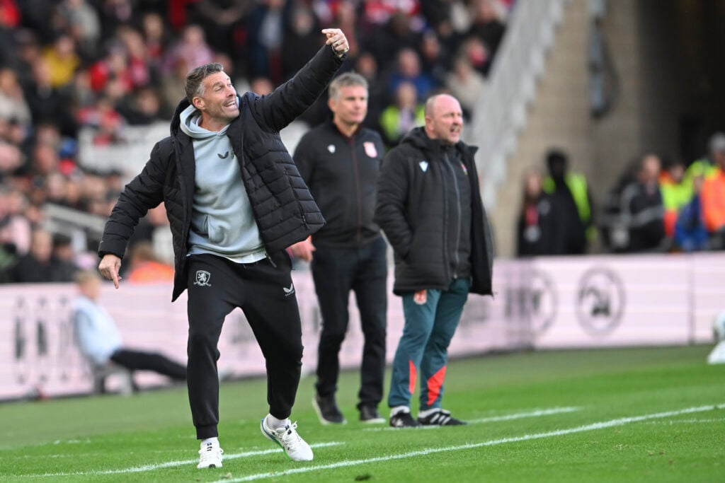 Rob Edwards, Middlesbrough Manager, tells his players to get forward during the Sky Bet Championship match between Middlesbrough and Wrexham