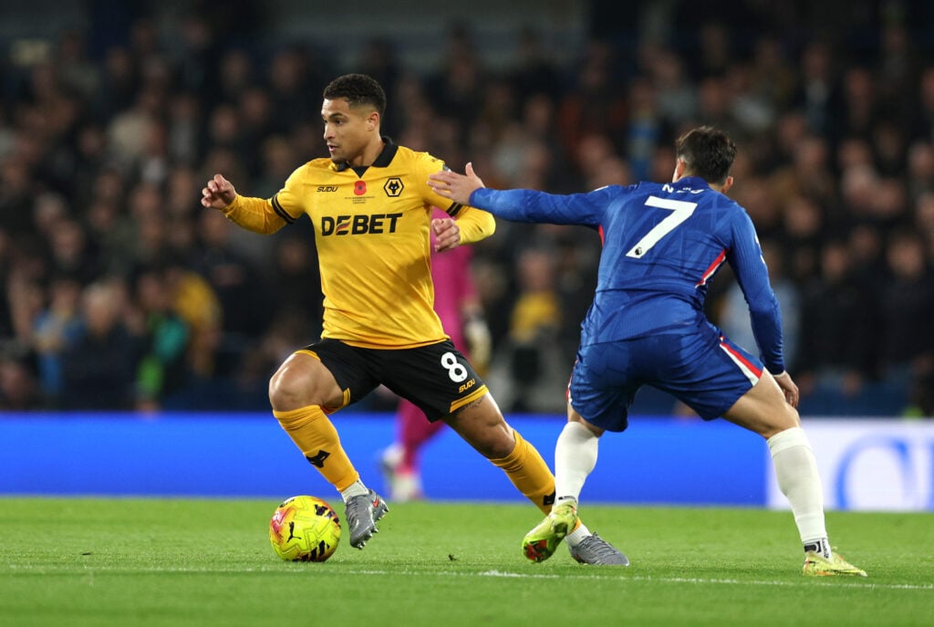 Joao Gomes on the ball for Wolves.