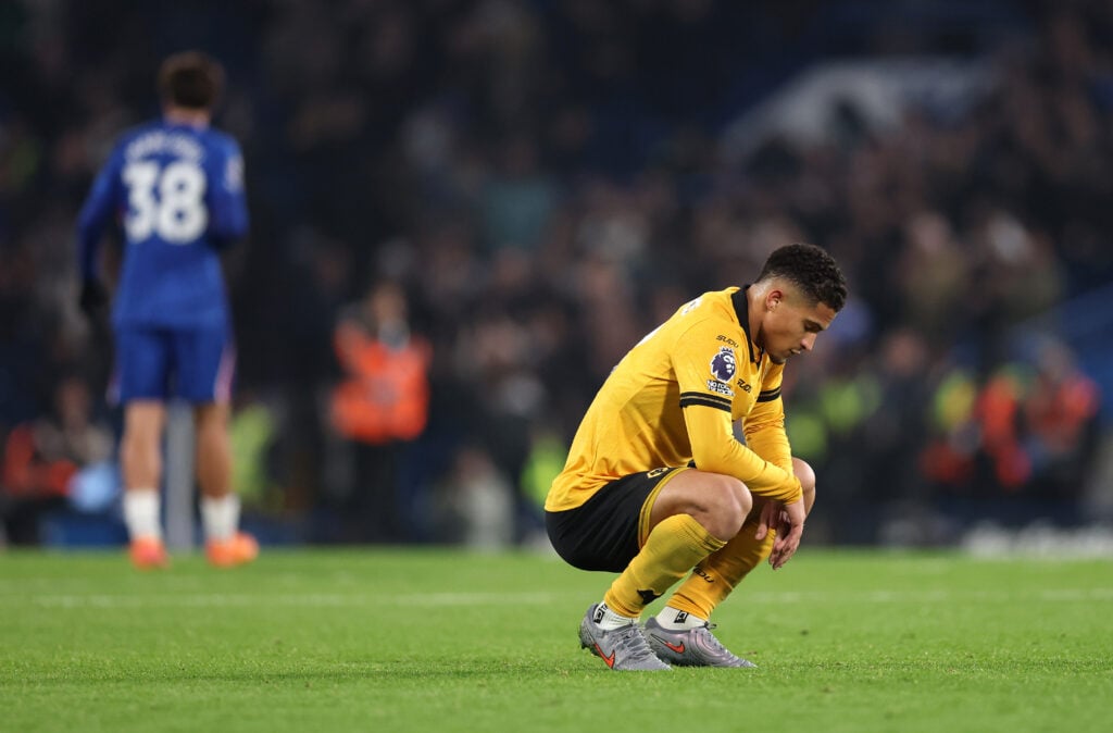 Joao Gomes looking dejected for Wolves.