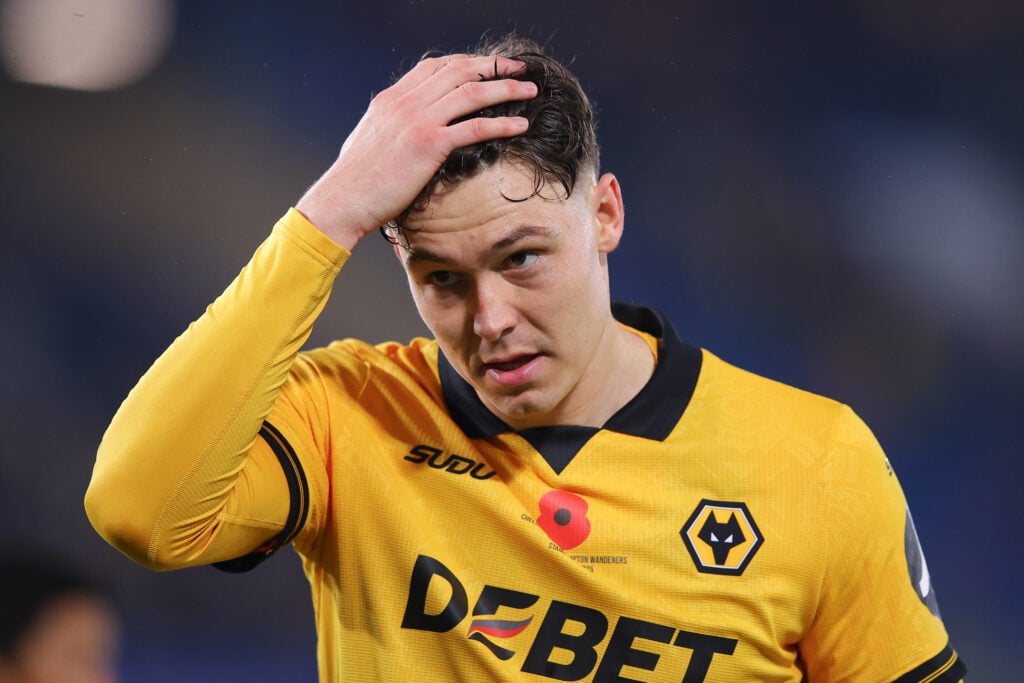 Jorge Strand Larsen looks on while playing for Wolves.